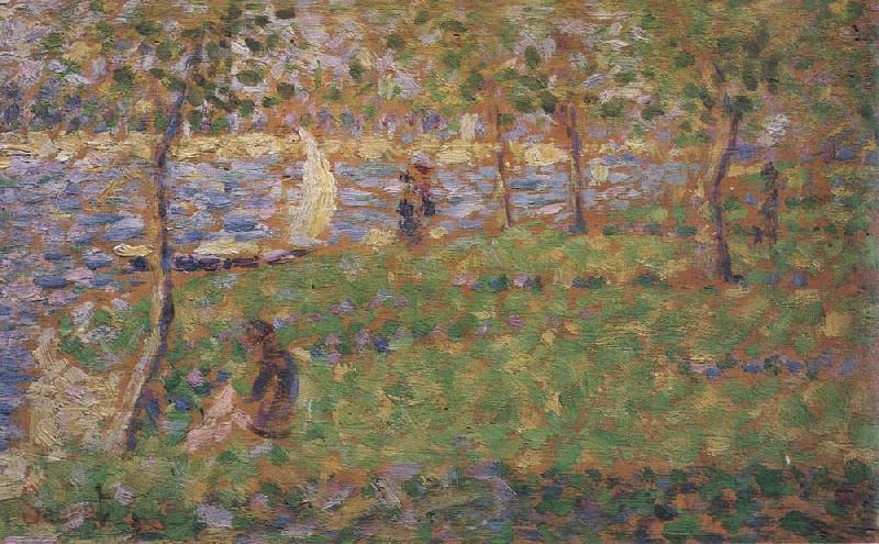 Georges Seurat Etude pour Moyenne Distance,gauche,avec Bateau a Voile China oil painting art